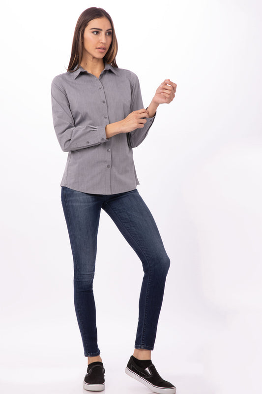 Modern Gingham Female Long Sleeves Dress Shirt