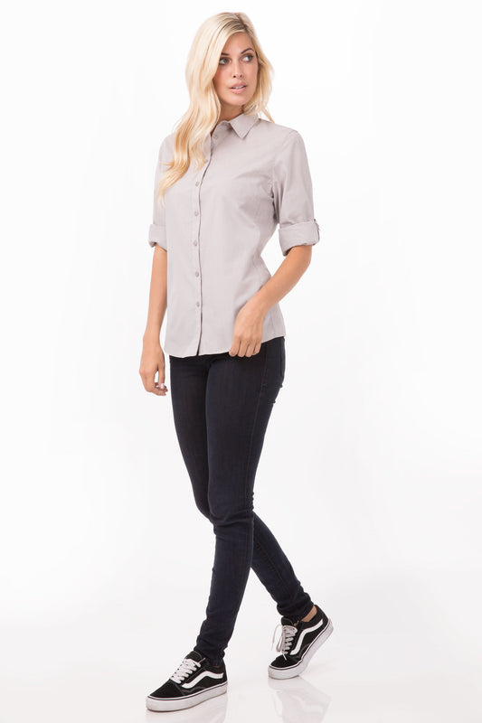 Modern Gingham Female Long Sleeves Dress Shirt