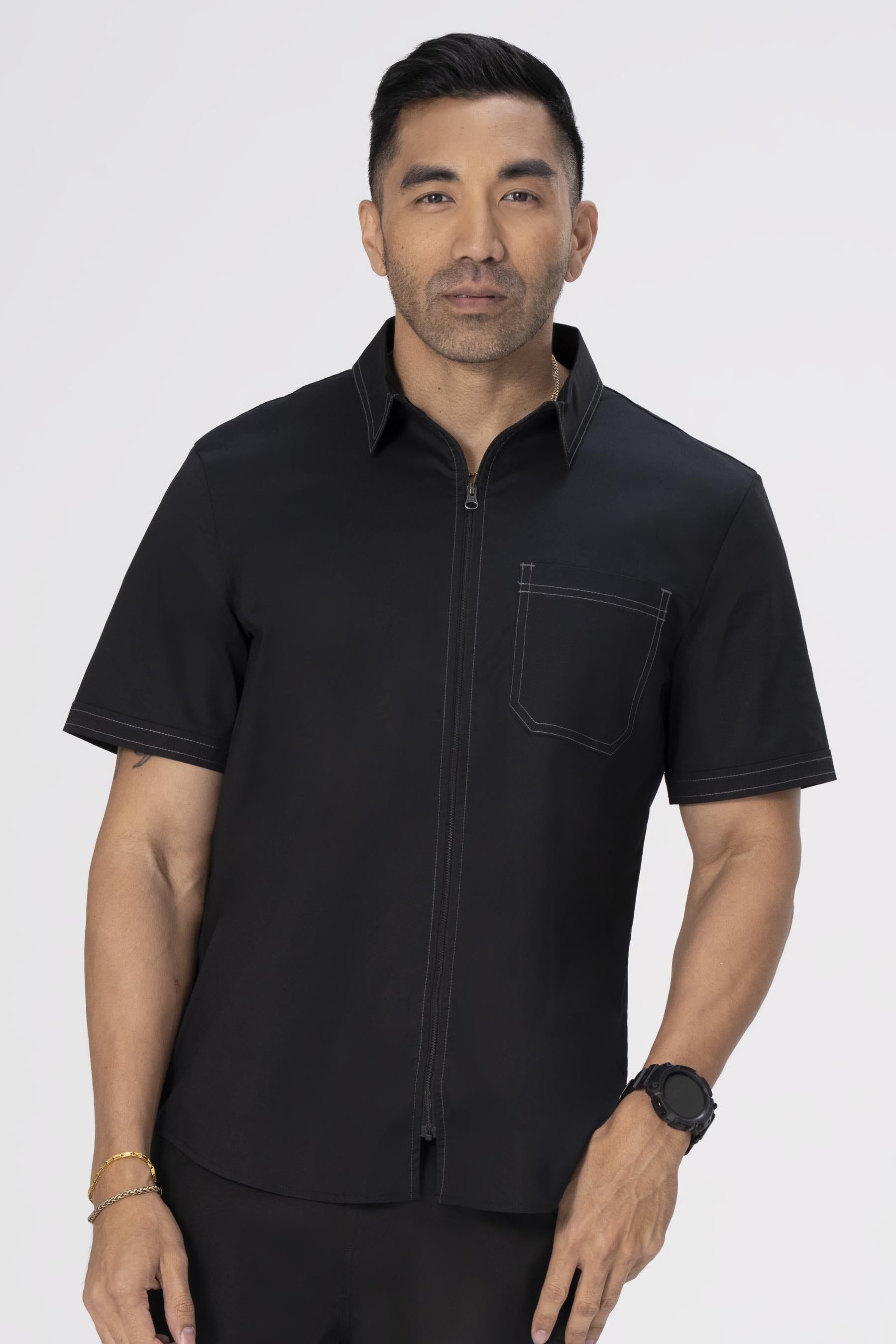 CODY ZIP S/S MENS WORK SHIRT /BLACK/MEDIU