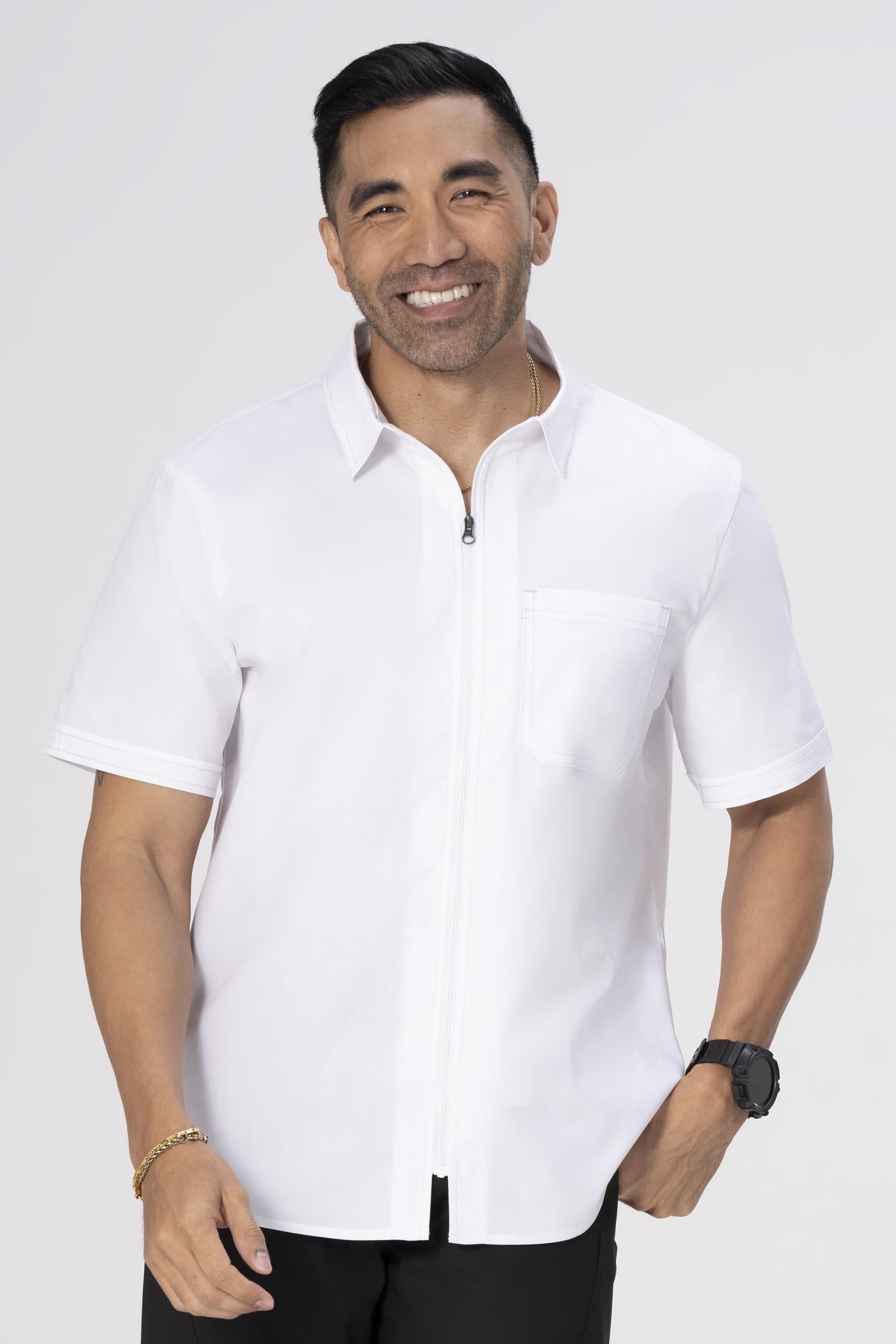 CODY ZIP S/S MENS WORK SHIRT /WHITE/SMALL